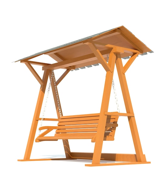 Garden wooden swing 3d render illustration