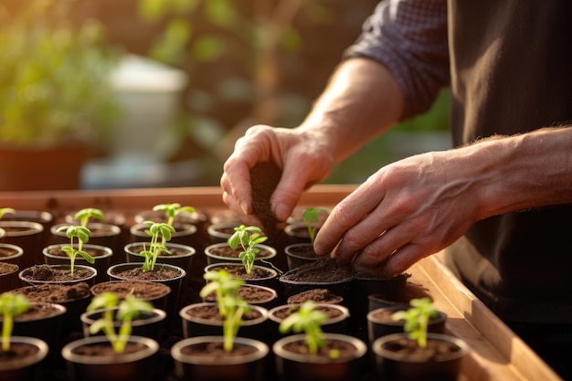 Gardener Filling Seedling Trays With A Soil Sowing ai generated