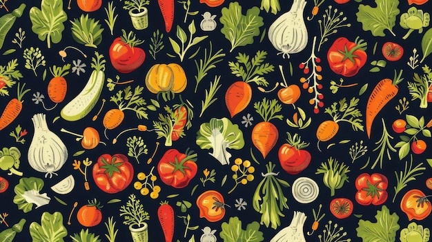 Photo gardenfresh seamless pattern with assorted vegetables and herbs