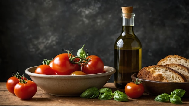 GardenFresh Tomatoes with Basil in a Salad Bowl