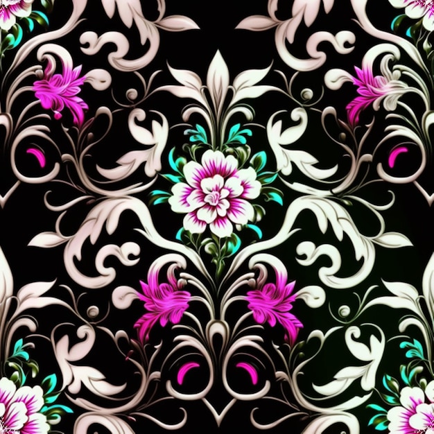 gardenia baroque floral, white,pink and green