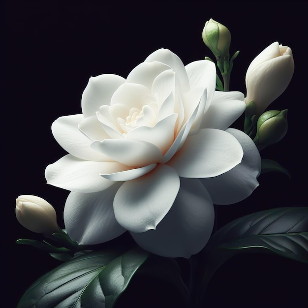 Gardenia isolated on black background Flowers and plants in spring AI generated