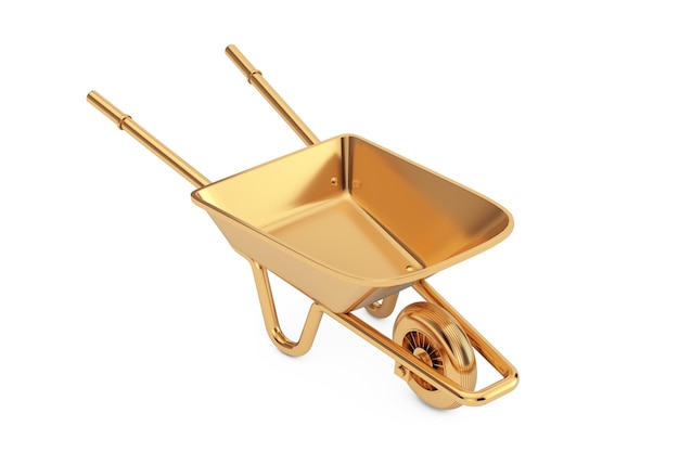 Gardening and Construction Golden Wheelbarrow 3d Rendering