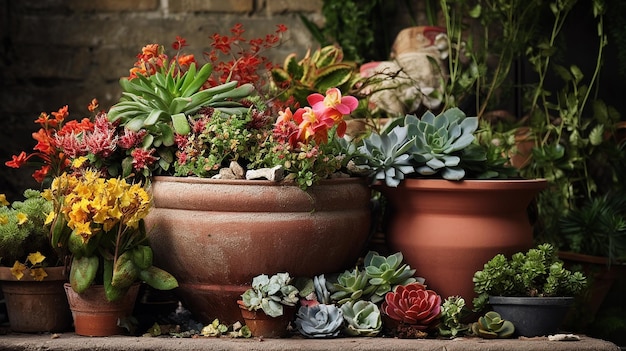 gardening many pots of flowers