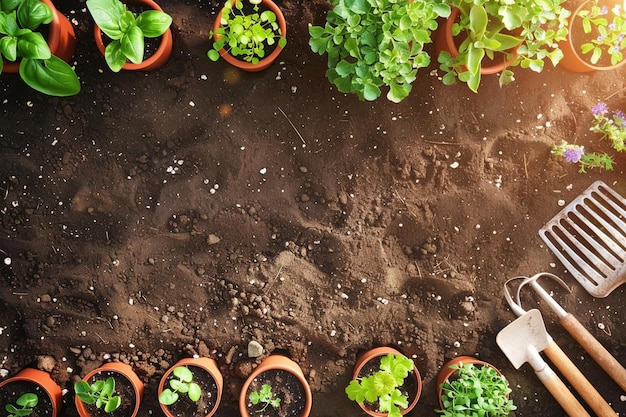 Gardening tools in the garden