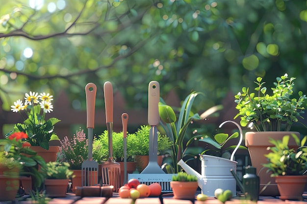 Gardening Tools and Plants Spring Garden Works Concept