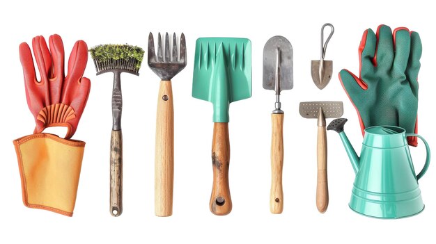 gardening tools on white background