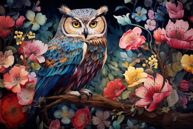 Gardens quietude owls birds wisdom blossoms image