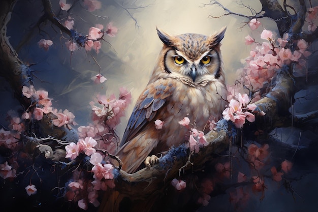 Gardens quietude owls birds wisdom blossoms picture