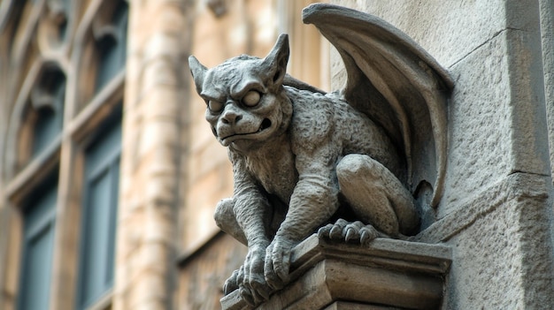 Gargoyle sculpture that showcases a fierce design as a prominent feature on an architectural facade