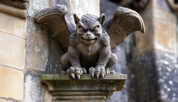 Gargoyle sculpture that showcases a fierce design as a prominent feature on an architectural facade