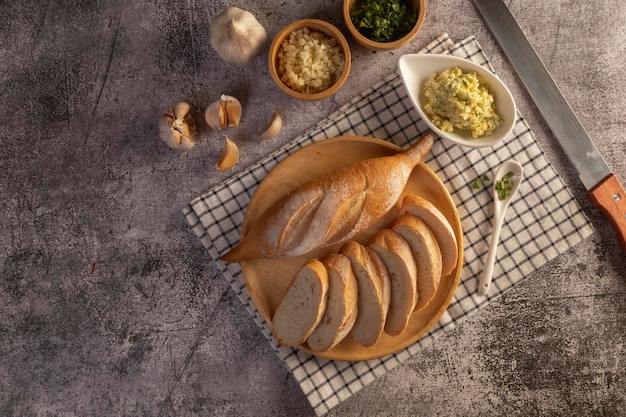 Garlic Bread Baguette and Ingredients