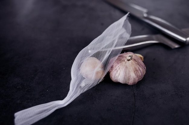 Garlic bulb in vintage table