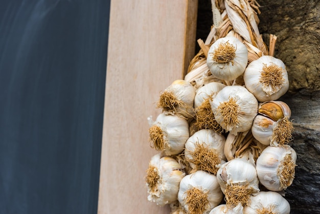 Garlic bunches in a farmers market