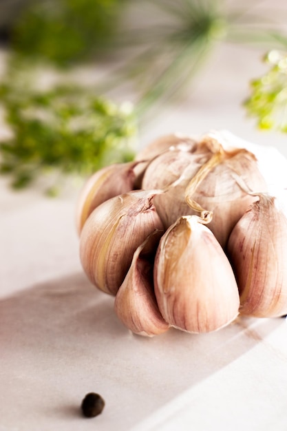 garlic close-up, spices and seasonings,