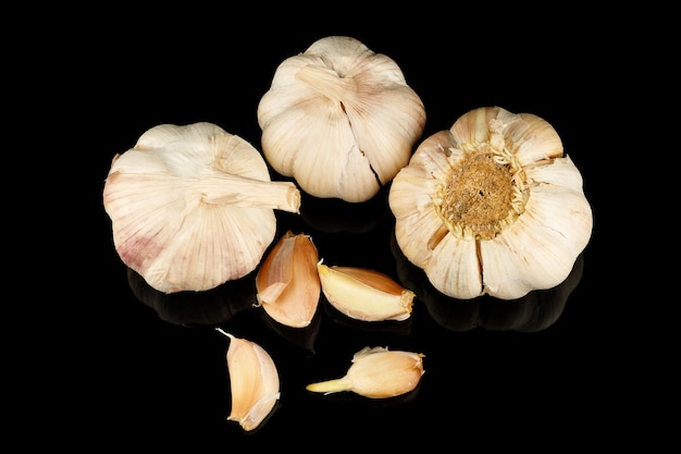 Garlic closeup on a black background