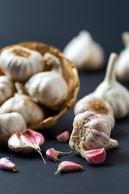 Garlic Cloves and Garlic Bulb in Basket