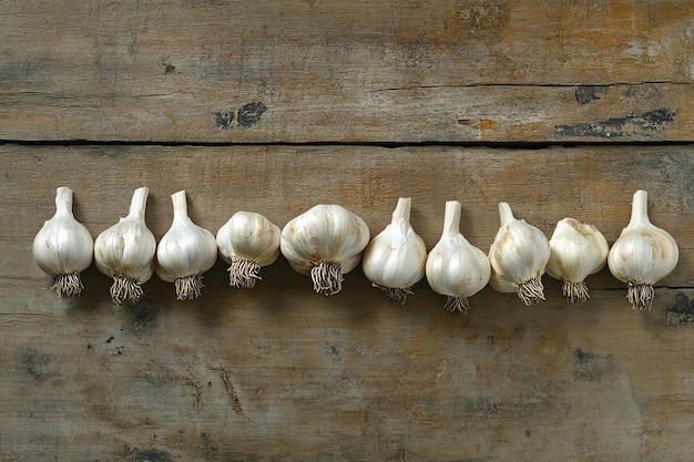 Photo garlic hanging on a wooden wall