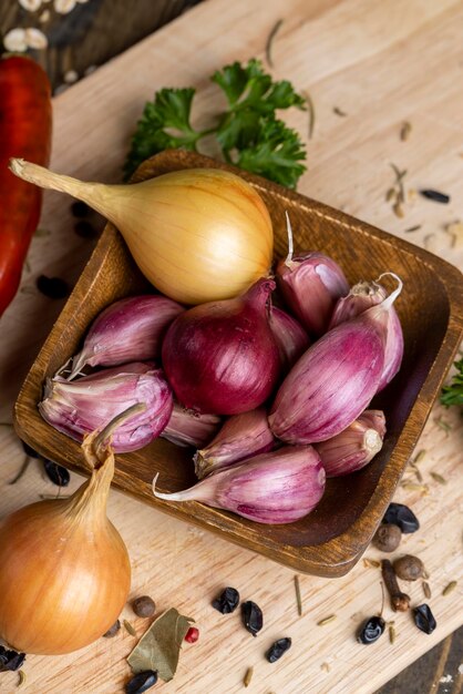 Garlic on the kitchen table during cooking