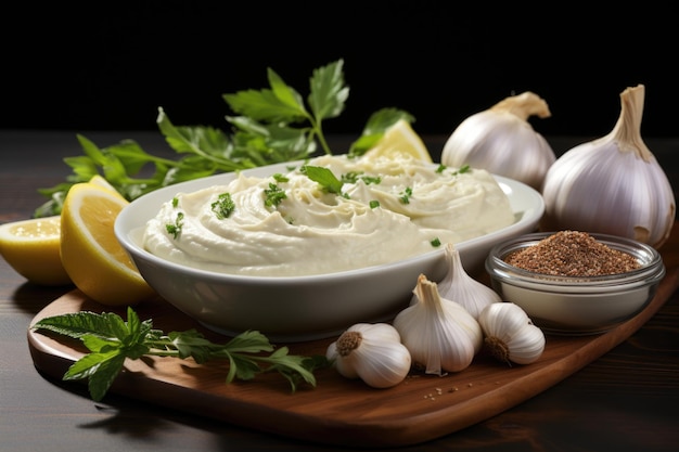 Photo garlic paste or lahsun puree with all raw isolated on white background selecti generative ia