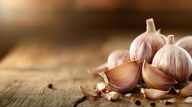 garlic on a table with a brown background