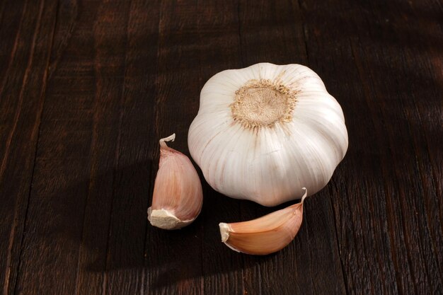 A garlic on wooden background