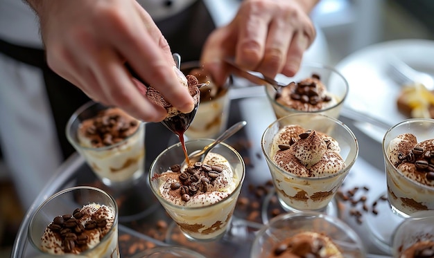 Photo garnishing tiramisu cups