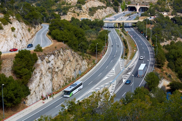 Garraf Spain April 8 2019 Aerial view of Road between Sitges and Castelldefels Spain