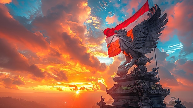 Garuda Wisnu Kencana Statue with a Dramatic Sunset in Bali