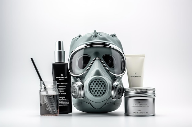 Photo a gas mask and skincare routine for modern times on transparent background png