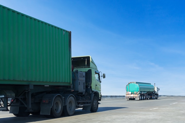 Gas or oil Truck on highway road container,logistic industrial Transporting Land 