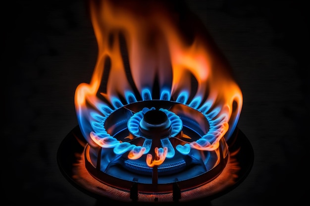 Gas oven blue flame of a gas burner