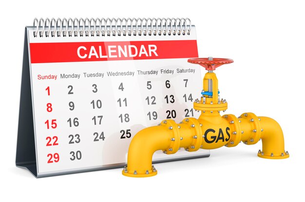 Gas pipeline with desk calendar 3D rendering