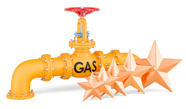 Gas pipeline with five golden stars 3D rendering