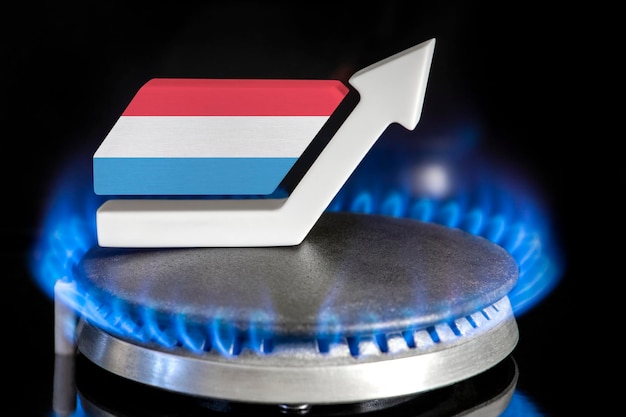 Gas price rise in gas prices in luxembourg a burner with a flame and an arrow up painted in the colo