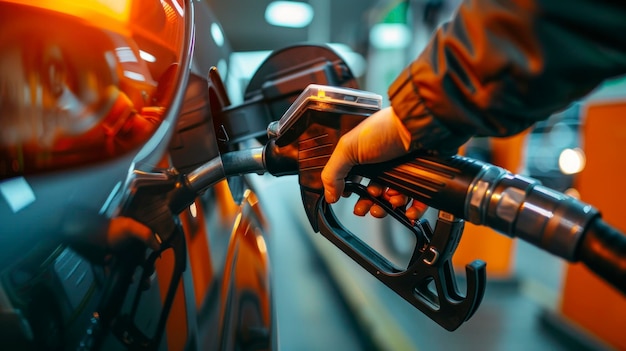 Photo gas pump filling man pumping fuel at station car gasoline