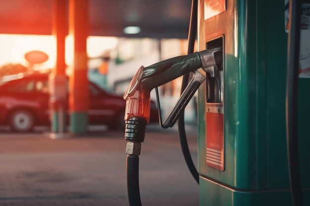 A gas pump with a red gas pump at a gas station.