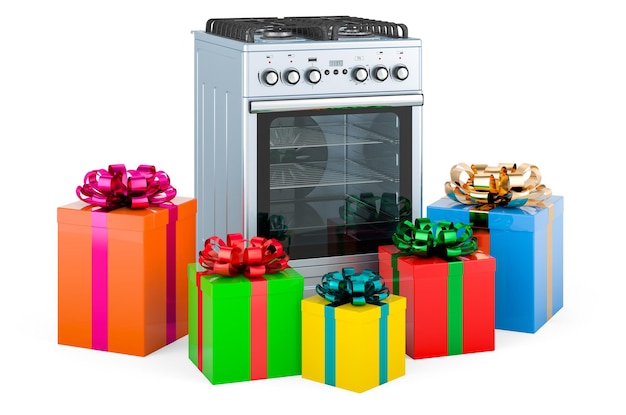 Gas range with gift boxes 3D rendering