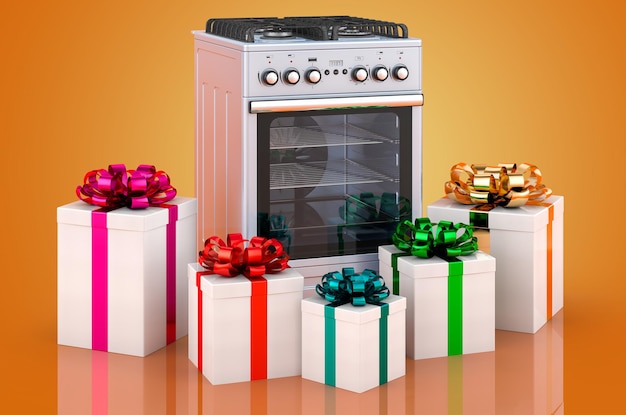 Gas range with gifts 3D rendering