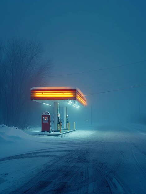 Photo a gas station with a gas station on the side of it