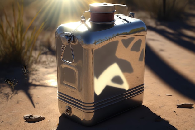 Gasoline canister filled to the brim with sunlight shining through