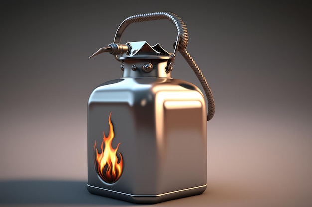 Gasoline canister with flame on its spout for illustration purposes