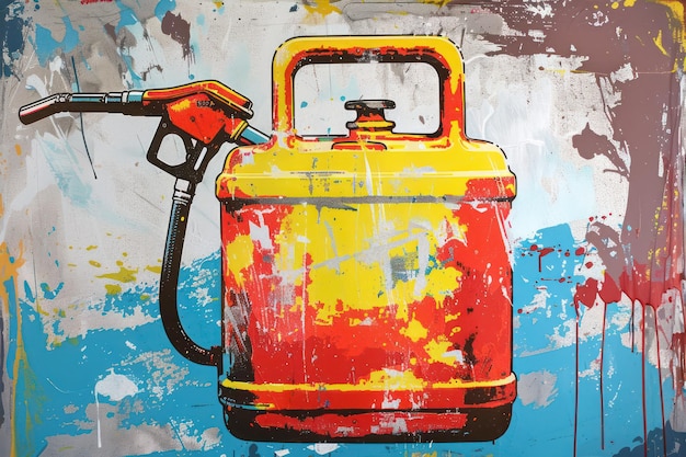 Photo gasoline jerrycan gas canister in retro graffiti style with pump petrol station generative ai