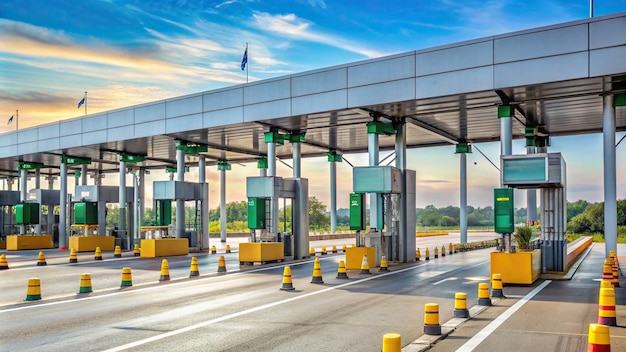 Photo gate for expressway fee payment in bangkok by exat long shot transportation network toll road traffic road network highway cityscape exat transportation infrastructure