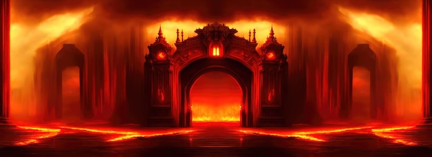 Gate to hell the passage to the realm of the dead The gate to the domain of the devil Lucifer Everything is on fire hellfire 3d illustration