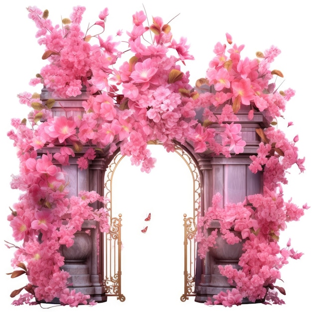 Photo a gate made of pink flowers