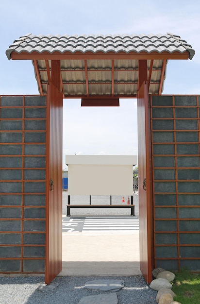 Gate of traditional Japanese style outdoor at bus stop