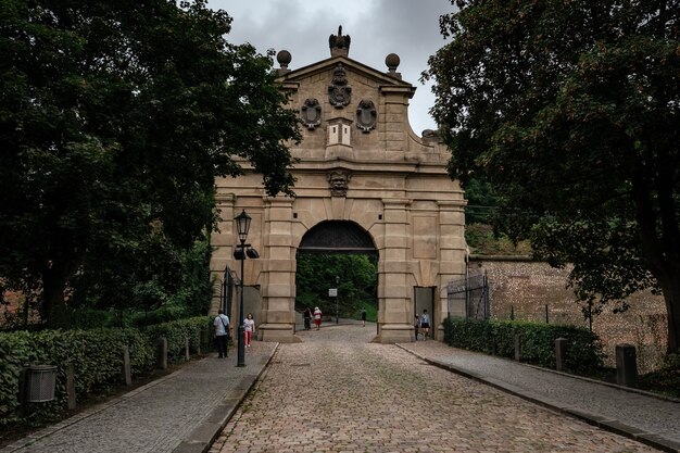 Gate to the Vyshehrad fortress (Nova brana) at rainy day, Prague, Czech Republic, Europe