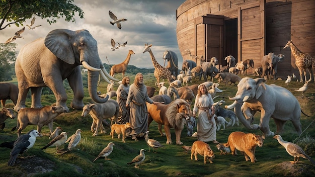 Photo gathering the animals on noah ark