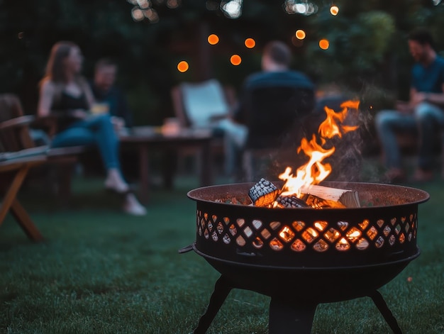 Gathering Around Fire Pit After Barbecue Dinner